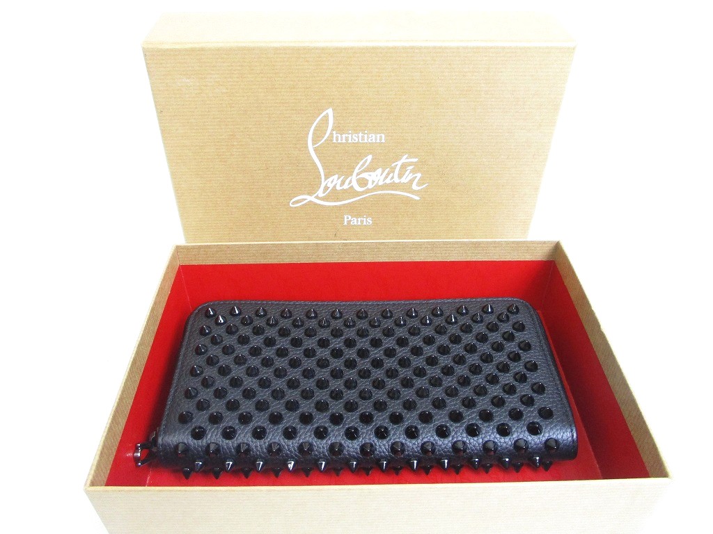 Photo12: Christian Louboutin Panettone Black Leather Spikes Round Zip Wallet #a942