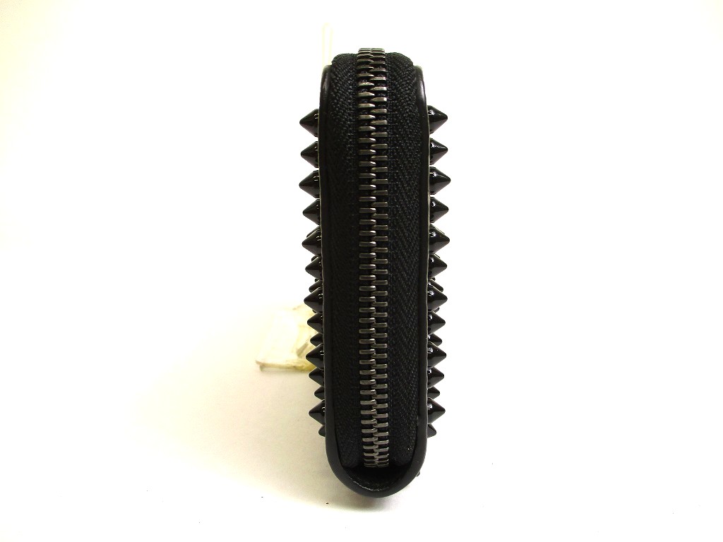 Photo3: Christian Louboutin Panettone Black Leather Spikes Round Zip Wallet #a942