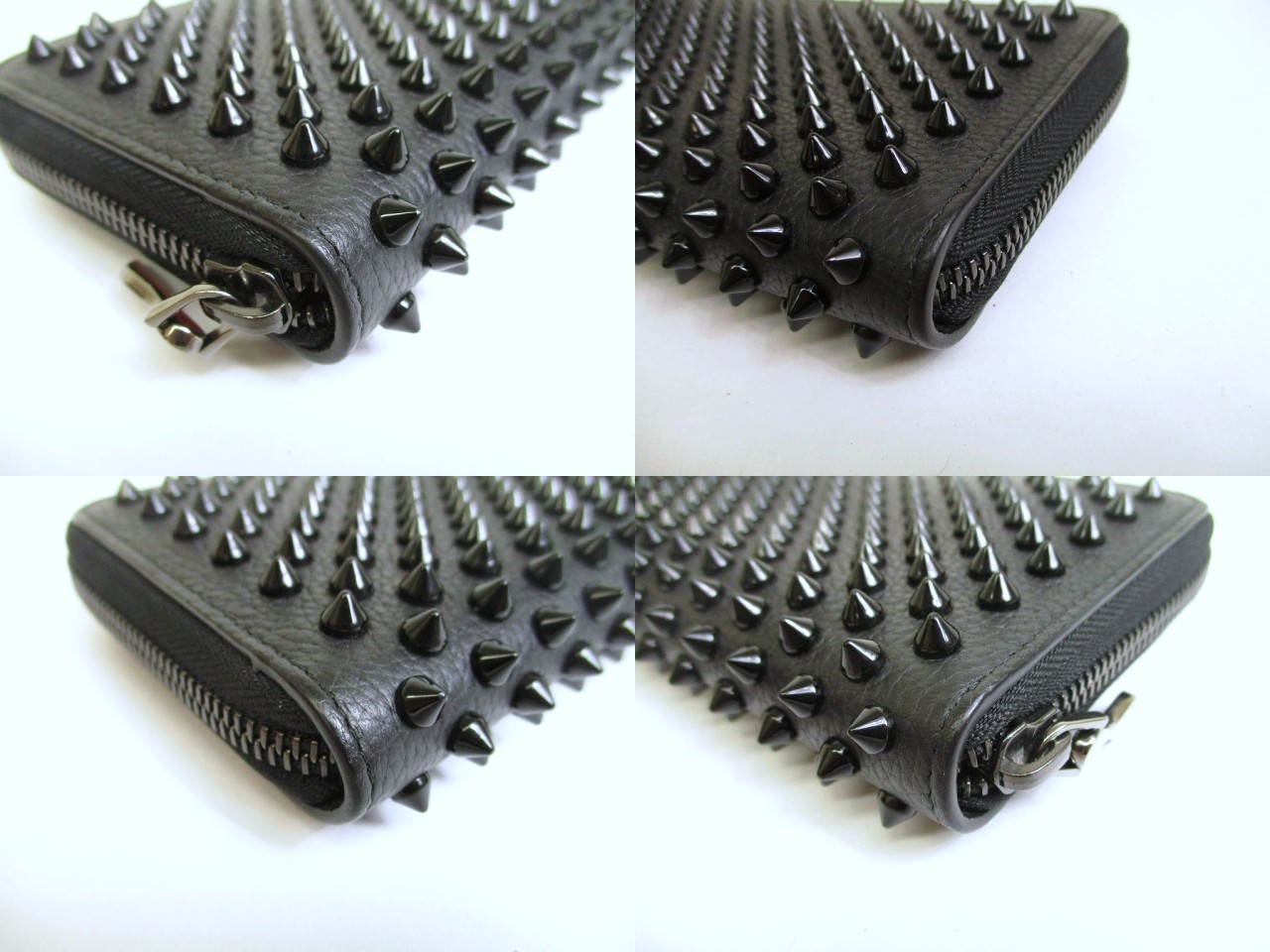 Photo7: Christian Louboutin Panettone Black Leather Spikes Round Zip Wallet #a942