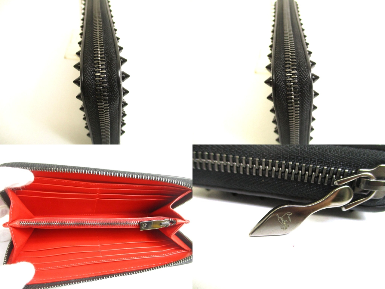 Photo8: Christian Louboutin Panettone Black Leather Spikes Round Zip Wallet #a942