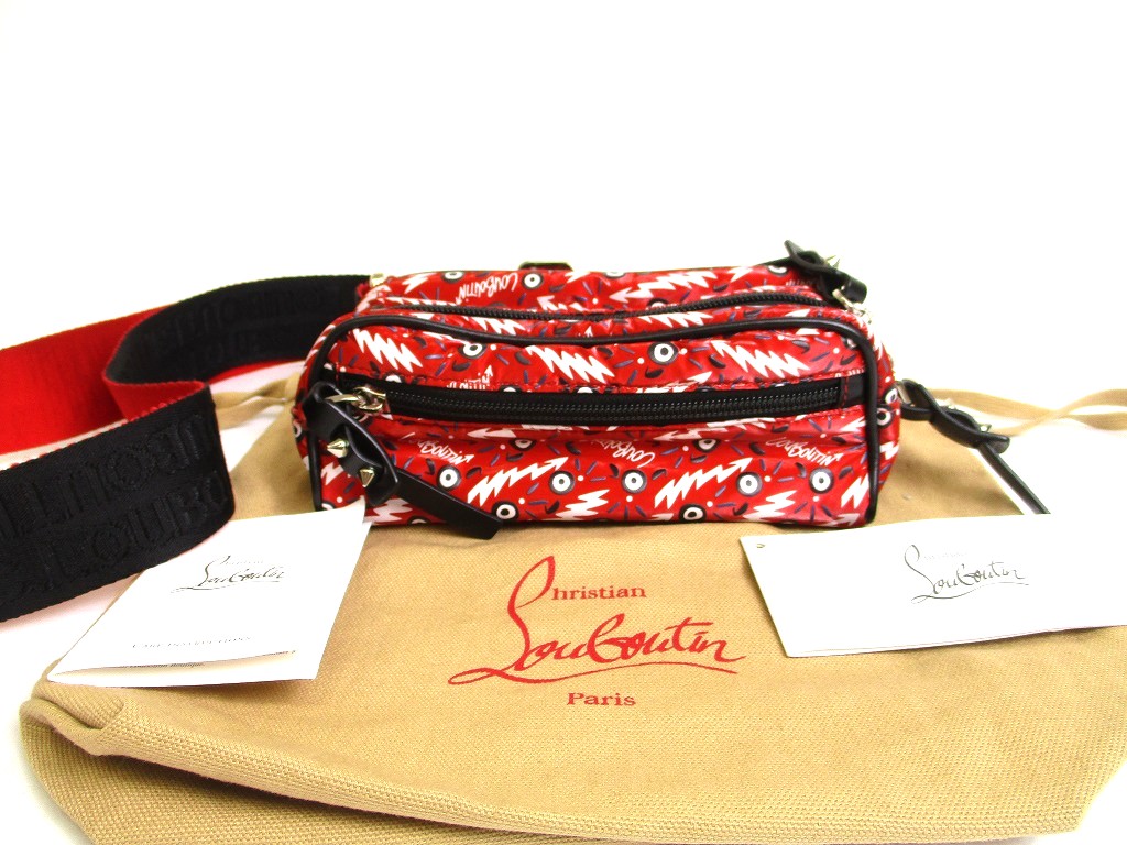 Photo1: Christian Louboutin Red Nylon Waist Packs Belt Bag Pouch #a946