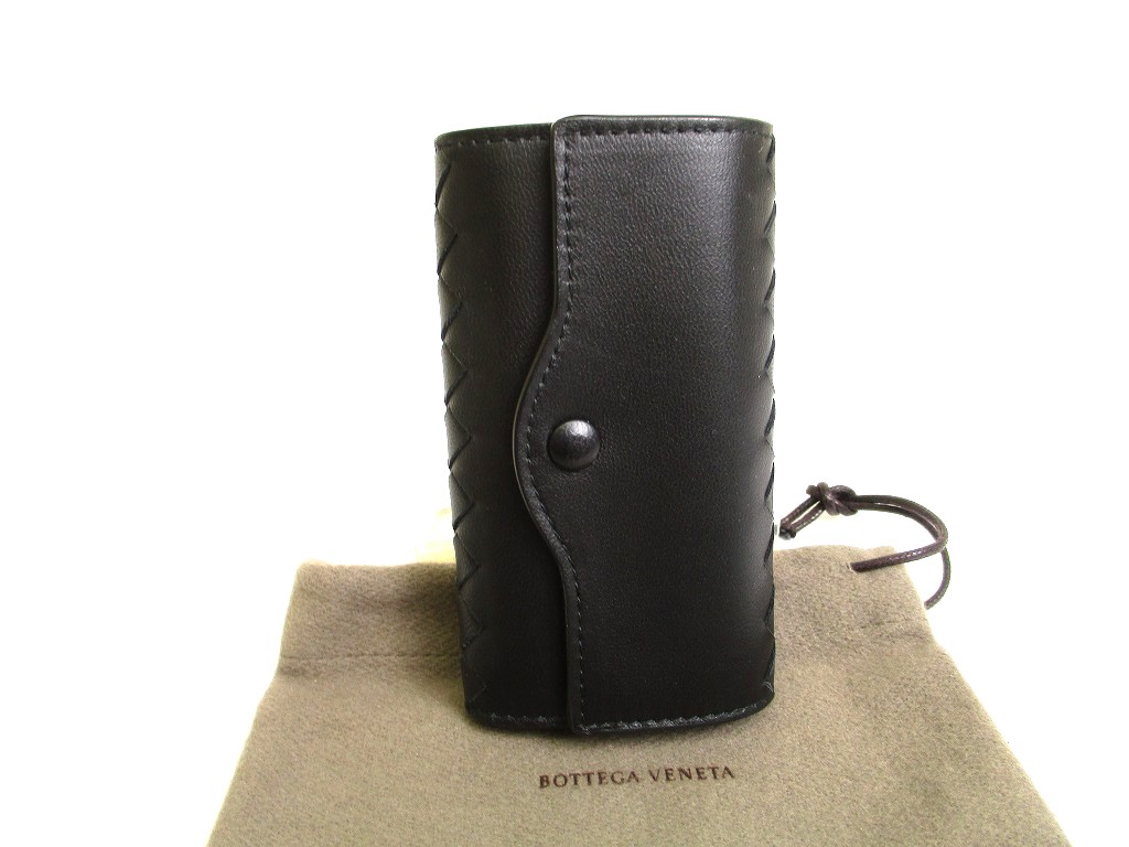 Photo1: BOTTEGA VENETA Black Leather Silver H/W 6 Pics Key Chain #a949