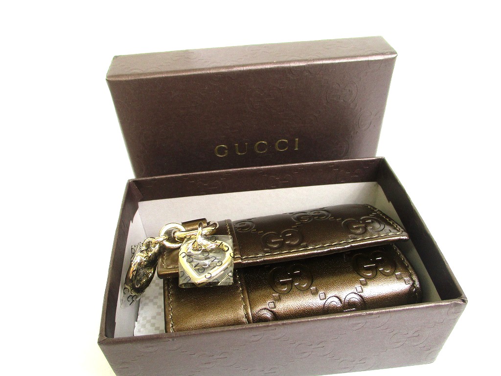 Photo12: GUCCI GG Dark Brown Leather Heart Motif 6 Pics Key Chain #a961